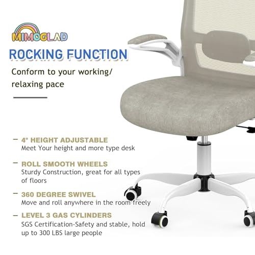 Mimoglad Home Office Chair, High Back Desk Chair, Ergonomic Mesh Computer Chair with Adjustable Lumbar Support and Thickened Seat Cushion (Modern, Beige) image 1
