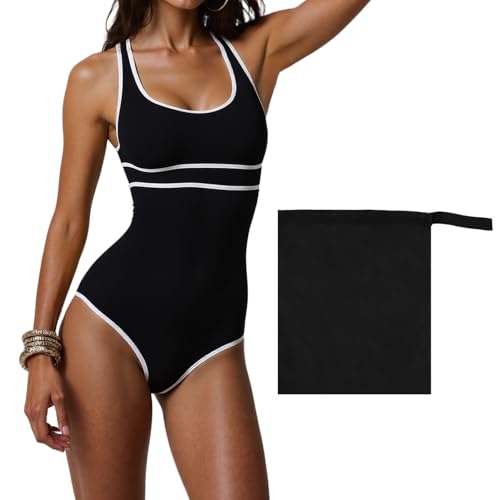 Samlonge Traje de Baño para Mujer, Traje de Baño de Una Deportivo Monokini, Sexy Push Up Monokini de Rayas Swimwear Beachwear para Playa Piscina Vacaciones