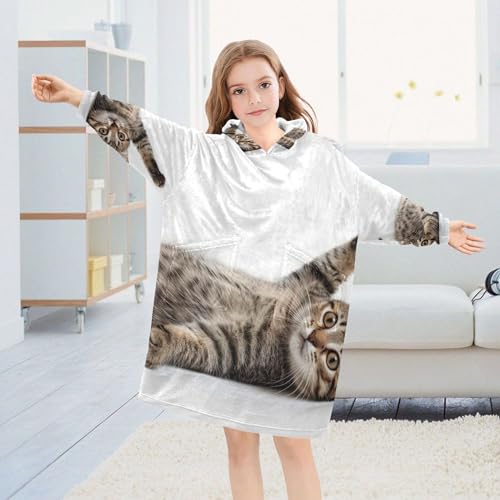Funny Tabby Cat Wearable Blanket for Kids Teens Girls Warm Cozy Sweater 3D Animal Boys Oversized Sweatshirts Hoodie4