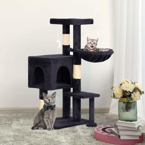 Image of BestPet | 37 inch Cat Tree Tower | Dark Gray | Sturdy Multi-Level Cat Tree