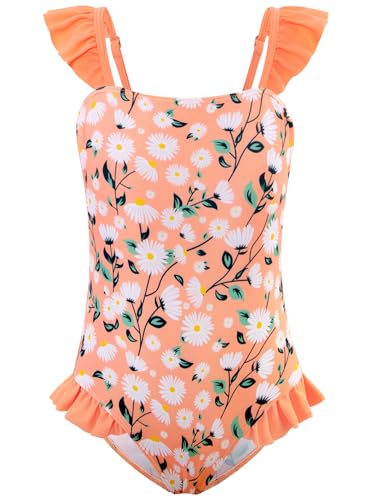 Image of DAXIANG Girls One Piece Ruffle Strap Swimsuit Quick Dry Mermaid Swimwear Beach Sport Bathing Suit for Toddler Kids 4-11 Years