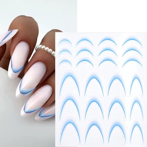 Mavi Ombre Efekt French Tırnak Sticker, Nail Art SD-1948