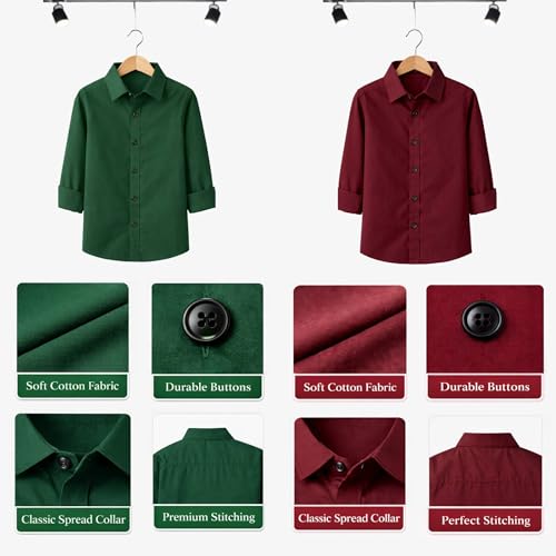 Image of YYQ Pack of 2 Boys Solid Cotton Blend Shirts - Full Sleeve Casual, Soft & Comfortable Spread Collar Shirts for Boys