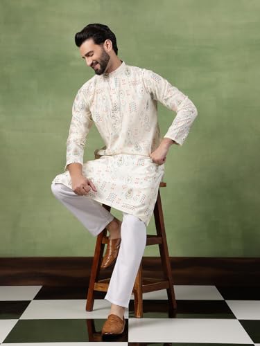 Image of SOJANYA (Since 1958 Men's Cotton Traditional Foil Print Motifs Kurta With Pyjama