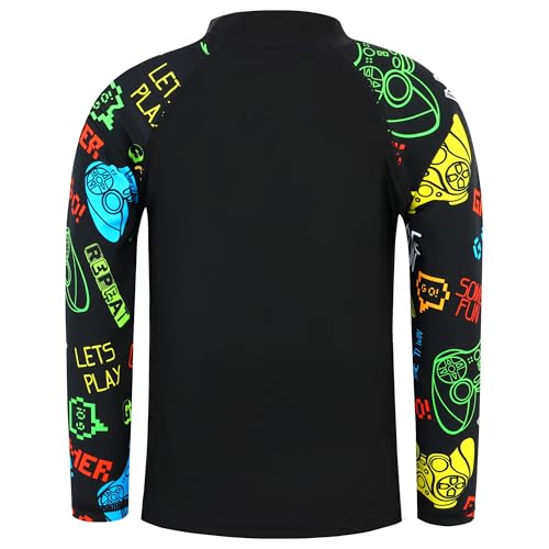 Image of TFJH E Boys Long Sleeve Rash Guard 2 Piece Swim Set UPF 50+ Age 3-14 | Soft Breathable, UV 50+, quick dry. Bright colorful prints kids love. Perfect for pool, beach, summer. active play.