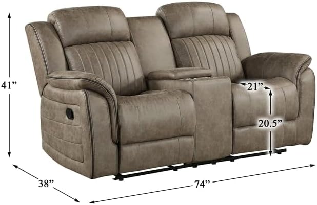 Miniatura 9 de Lexicon Centeroak - Juego de sofá reclinable manual de microfibra de 2 piezas, color marrón arena