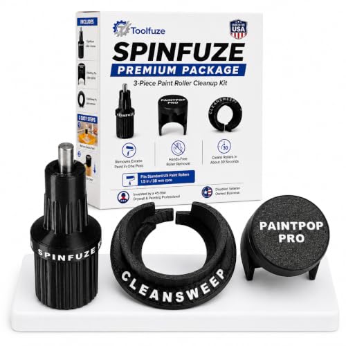Toolfuze Paint Roller Cleaning Kit - 3-Piece Drill-Powered Roller Cleaner Ejector & Scraper Bundle - Fits 4 to 14 Rollers - Fast Cleanup Less Mess - Made in USA