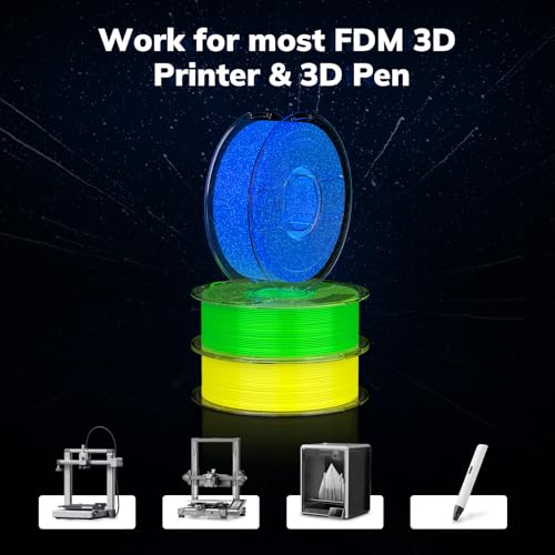 Image of AMOLEN 3D PLA Printer Filament, 1.75mm Glow in The Dark Blue PLA Filament for 3D Printing, Best with UV Lamps, 1kg Spool (2.2lbs), Dimensional Accuracy + /- 0.02 mm, Fit Most FDM 3D Printers