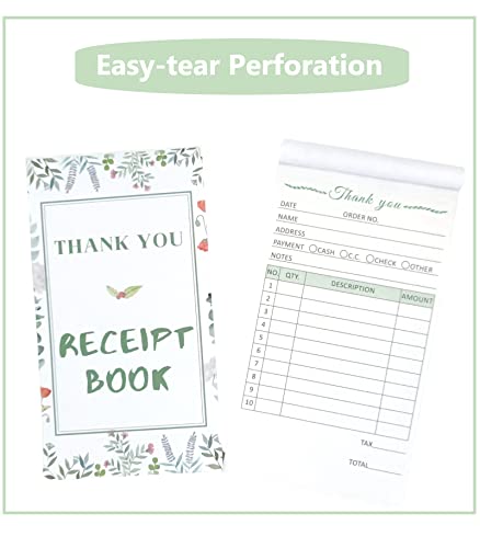 Thank You Receipt Book for Small Businesses 4x7 inches 2-Part Carbonless White Yellow 50 Sets 100 Sheets per Book with Wrap Around Cover Blank Signature Stamp Section 1 Pack
