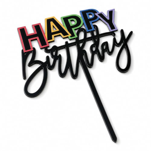 Apluselection Happy Birthday Cake Topper, 7.5"x6" Acrylic Black Decoration by Apluselection - Used condition - US$8.09
