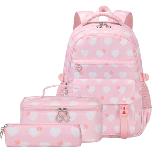 Joyfulife Kids Backpack with Lunch Box, Lightweight Water Resistant Backpack for Girls, Elementary Primary Middle Student School Bags Bookbags Set