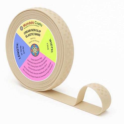 Mandala Crafts 1 Inch Cream Non Slip Silicone Gripper Elastic Band