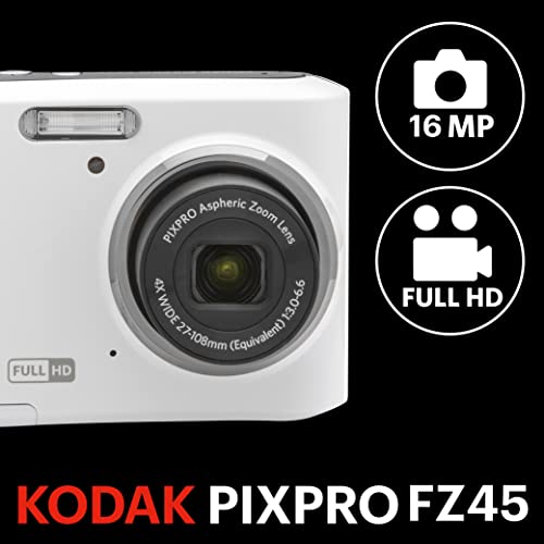 KODAK PIXPRO FZ45-WH 16MP Digital Camera 4X Optical Zoom 27mm Wide Angle 1080P Full HD Video 2.7" LCD Vlogging Camera (White) view 2