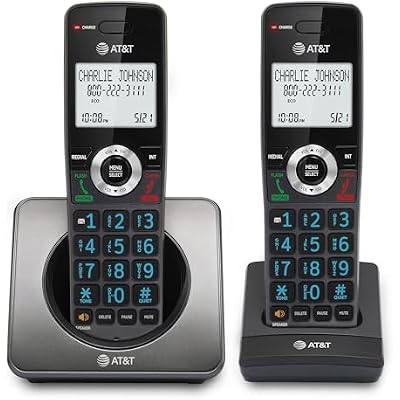 AT&T GL2101-2 DECT 6.0 2-Handset Cordless Phone with Call Block & Caller ID - Full-Duplex Speakerphone, 2 White Backlit Display, Lighted Keypad, Graphite & Black