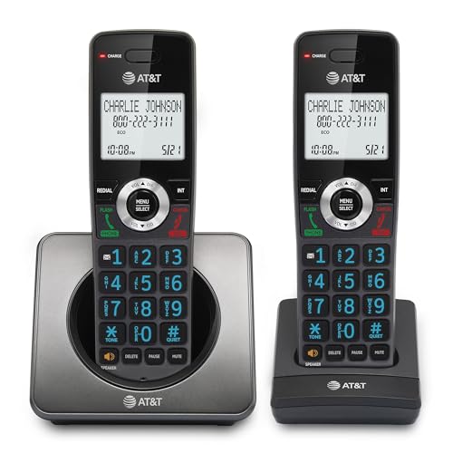 AT&T GL2101-2 DECT 6.0 2-Handset Cordless Home Phone with Call Block, Caller ID, Full-Duplex Handset Speakerphone, 2″ White Backlit Display, Lighted Keypad (Graphite & Black)
