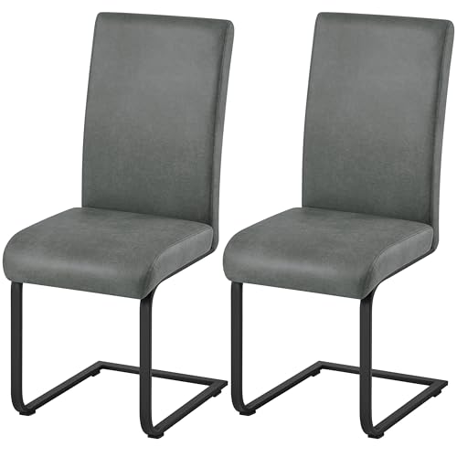 Yaheetech Lot de 2 Chaises de Salle Manger Cantilever Revêtement Tissu Gris