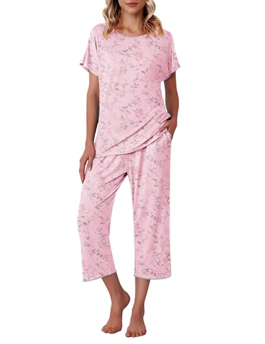 Ekouaer Women's Floral Capri Pajama Set