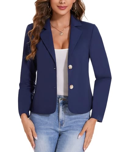 MINTLIMIT Womens Linen Blazers Casual Long Sleeve Lapel Button Lightweight Work Office Suit Jackets Blazer,Navy Blue,L