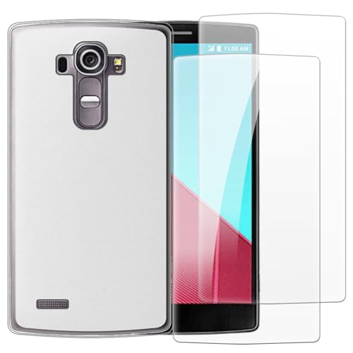 Shantime Case with 2 Pack Screen Protector Combo Compatible with LG G4, Shockproof Cover and Tempered Glass Set for Full Body Safety(White)