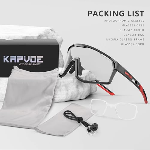 KAPVOE Photochromic Cycling Glasses Men Mountain Bike Sunglasses Women Clear MTB Sports Goggles Transition Bicycle Glasses Triathlon Running UV Protection Dark Gray - Image 3