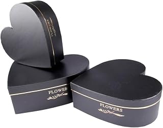 Set of 3 Heart Shaped Gift Boxes Decorative Heart Gift Flower Wrapping Boxes for Wedding, Birthday, Anniversary, Valentine's Day, Mother's Day, Baby Showers (Black)
