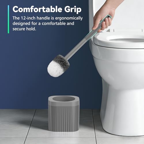 EZKEY Toilet Bowl Brush and Holder, 3 Pack Compact Toilet Brush Set with Nylon Bristles Toilet Brush Hidden Scrubber Brushes for Bathroom Cleaning-Grey - 3