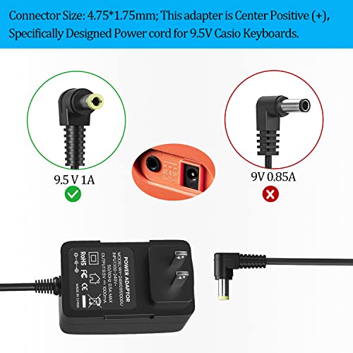 9.5V Ac/Dc Adapter For Casio Ade95100Lu Ade95100B Power Supply Charger For Casio Piano Keyboard -Sa-46 Sa-47 Sa-76 Sa-77 Sa-78 Ctk-2080 Ctk-2300 Ctk-2400 (8.2 Ft Long Cord) #TOP2