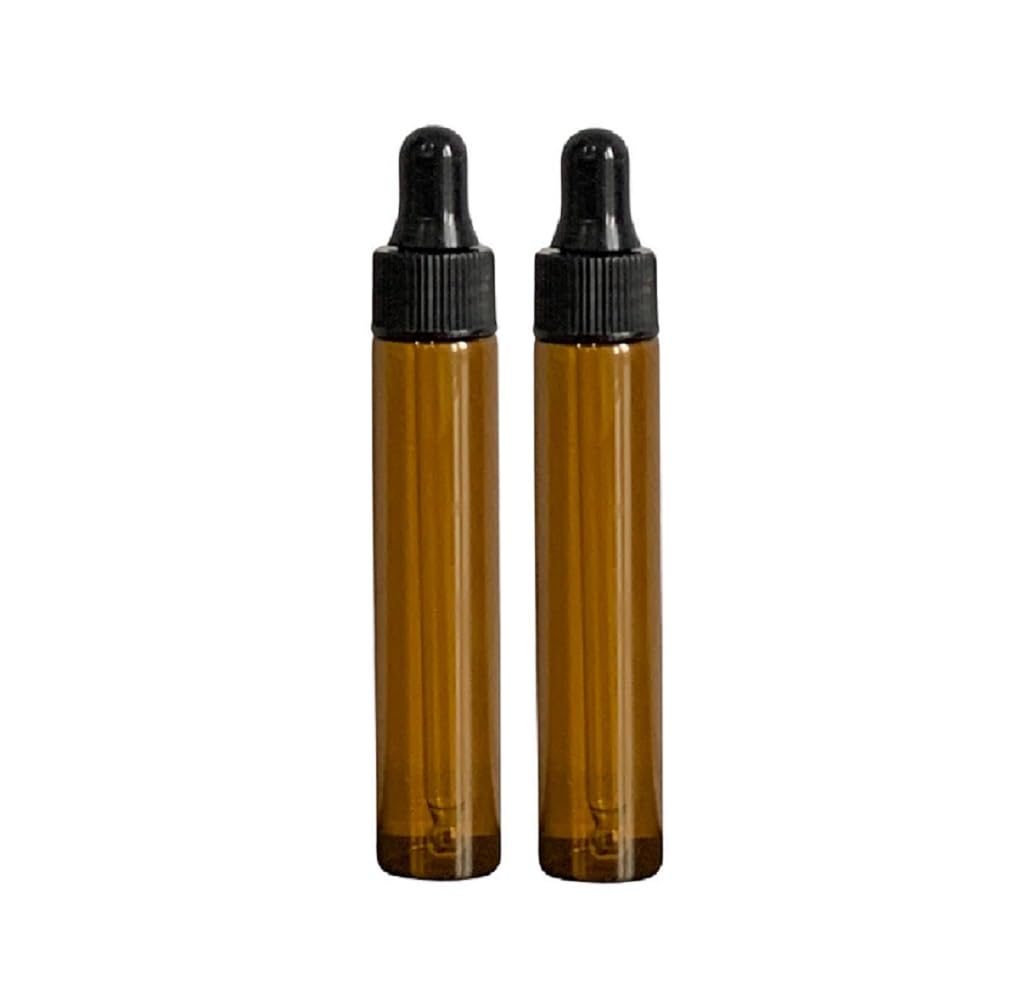 CMJ™ 2 x 10ml Thin Amber Brown Pipette Empty Glass Dropper Bottles Aromatherapy