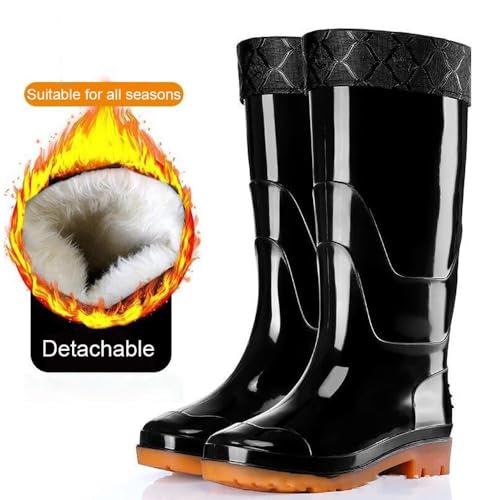 Detachable Fur Lined Rain Boots for Men, Waterproof PVC Mens Rain Boots for Garden Fishing Outdoor Work Mud Boots4