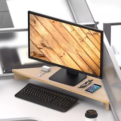 Soporte triangular extra largo para monitor de computadora, estante esquinero de madera de un solo nivel para escritorios, capacidad de peso de 40 kg, color natural, ¡eleva tu espacio de trabajo!