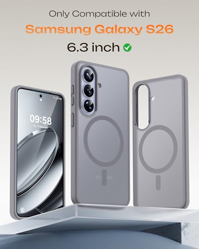 Image of TOCOL for Samsung Galaxy S26 Case, Compatible with Magsafe, Full Camera Protection, Built-in Magnetic Ring, Drop Protection, Translucent Matte Phone Case for S26 6.3 inch (Gray)