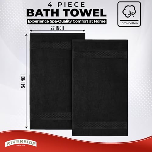 Image of RIVERSIDE 4 Pack Luxury Large Bath Towels, 27x54 Inches, 600 GSM, Black