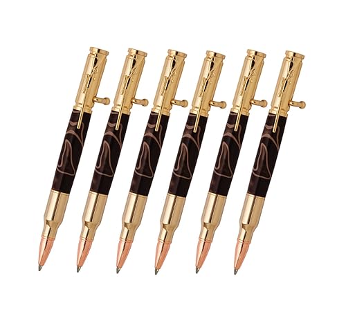 Confezione da 6 penne a sfera calibro da 30 con bulloni, kit di penne per tornitura del legno fatte a mano (6 oro)