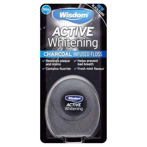 Wisdom Filo interdentale attivo sbiancante al carbone, 50 m