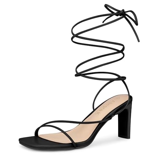 Allegra K Women's Lace Up Strappy Block High Black Heel Sandals 8 M US