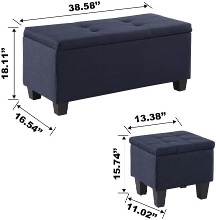 Miniatura 2 de Banco otomano de almacenamiento, banco de entrada, banco otomano con estraje, banco otomano copetudo de lino, banco de comedor para sala de estar,