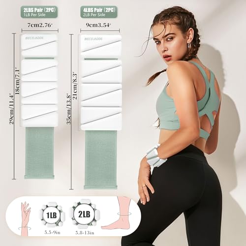Image of BECOJADDE Ankle Weights for Women Wrist Weights Set of 2 (1 lb /2 lb Each) Adjustable Arm Leg Weight for Womens Men Suitable for Walking Swimming Running Pilates Yoga Gym