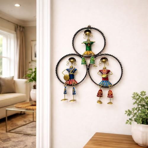 Image of Framing Hub - Handcrafted Iron Metal Multicolor Wall Art Musician Frame for Home Decor | Traditional Tribal Musical Wall Hanging for Living Room, Office & Hall
