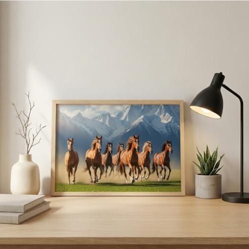 Image of Suneree 7 Horse Vastu Wall Painting (Landscape Collection) (Natural, Design 08, 10x13 Inch)