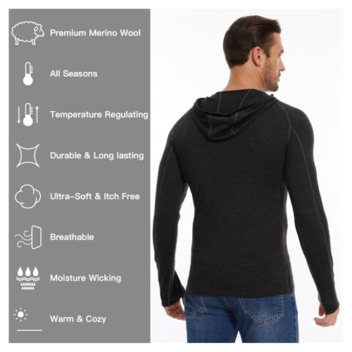 Merino Wool Hoodie Men Lightweight Merino Wool Base Layer Mens Quarter Zip Hoodie Sweatshirt2