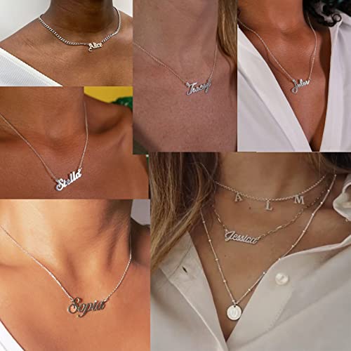 Gamtic Personalized Name Necklace for Women, Custom Name Necklaces, Silver Stainless Steel women OLD ENGLISH Nameplate Pendant Necklace, Gift for Mother Girlfriend, Anniversary Mother's Day Gift