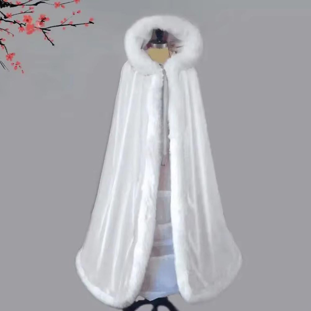 Cape Hanfu Traditionnelle d'automne d'hiver pour Femme, Style Chinois, avec Col en Fourrure Blanche. Idéale pour Le Carnaval Les Fêtes Costumées.