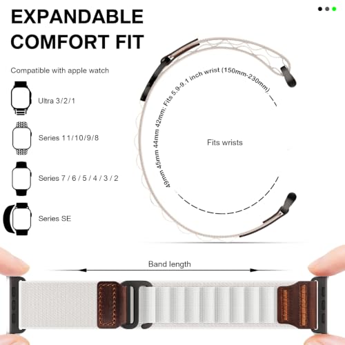 Image of MRAIN-H Leather Design Compatible with Apple Watch Bands Ultra 3 2 1 (49mm) & Series 11 10 9 8 7 6 5 4 SE 3 2 1 (46mm 45mm 44mm), Soft Stretchy Nylon Sport Band for iWatch Men Women