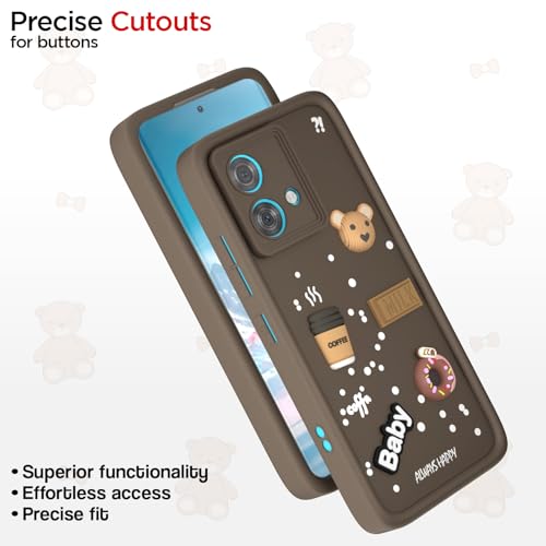 Image of Outlouders Back Cover for Motorola Moto Edge 40 Neo 5G | 3D Cartoon Bear Cute Fun Silicone Full Body Protection Bumper Case (Brown)