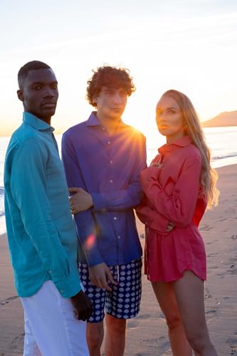 Image of SWIMS Santorini Men's Long Sleeve Linen Stretch Button Down Shirt | Lightweight breathable shirt for vacation, resort wear, travel and beach
