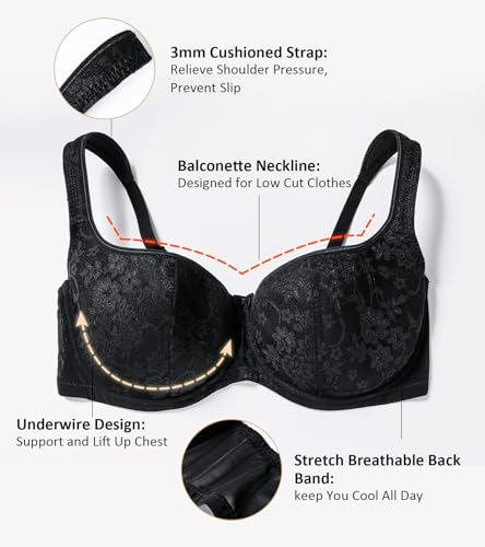 HACI Balconette Bra for Women Sexy Scoop Neck Low Cut Everyday Push Up Demi Half Cup Lightly Padded Shelf Underwire2