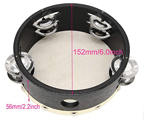 Wood Handheld Tambourine Double Row,Tambourines With Jingle Bells,2 Pcs (6 Inch And 8 Inch) For Church,Karaoke,Jam Sessions For Adults,Kids - Hand Held Drum Percussion Musical Panderetas Instrument #TOP2