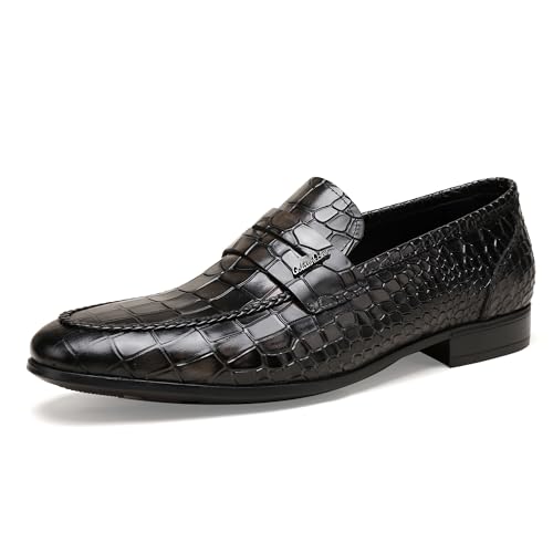 Image of Classic Leather Dress Shoes for Men, Premium Alligator Printed Bussiness Dress Slip on Loafer for Mens