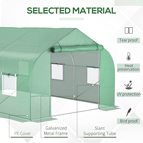 Outsunny 11.5' x 10' x 6.5' Outdoor Walk-in Greenhouse, Tunnel Green House with Roll-up Windows, Zippered Door, PE Cover, Heavy Duty Steel Frame, Green - Image 3