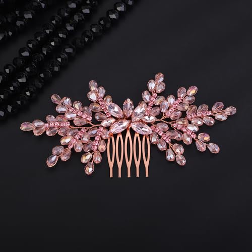 Peineta nupcial de cristal rosa para cabello miniatura 1